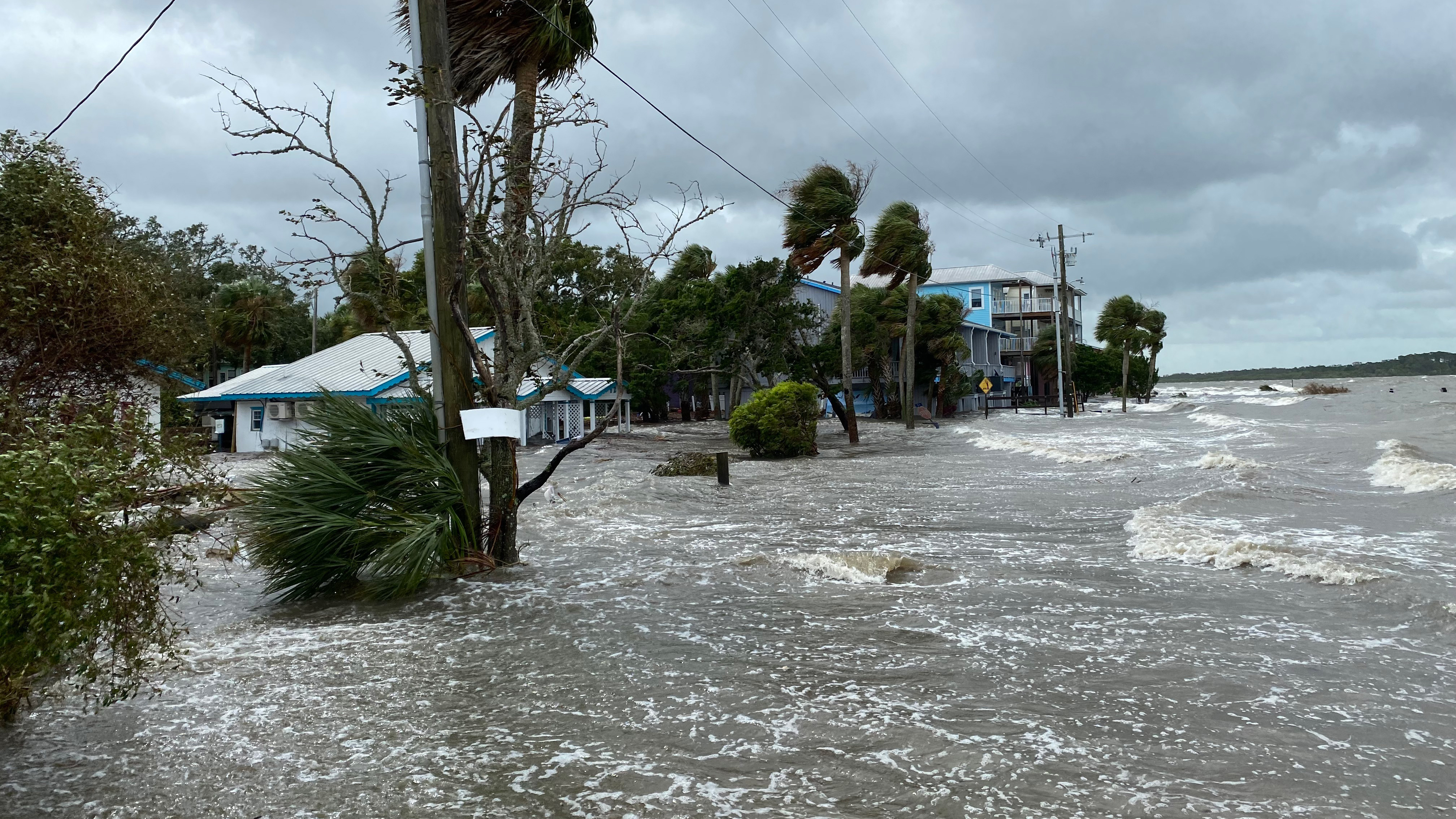 Storm surges flood Cedar Keys, Florida, after Hurricane Idalia made landfall in the Big Bend area, Aug. 30, 2023.