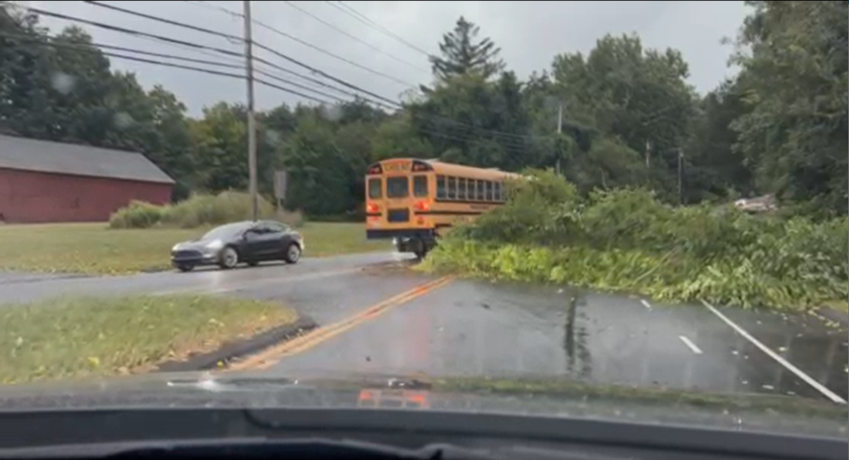 A tree fell onto the road near Route 185 in Simsbury.