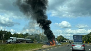 Tractor-trailer fire on Interstate 84 in Farmington