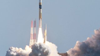An H2-A rocket carrying a small lunar surface probe and other objects lifts off from the Tanegashima Space Centre on Tanegashima island, Kagoshima prefecture on September 7, 2023.