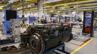 A Leopard 2 tank gear transmission in a production hall at the Renk AG plant in Augsburg, Germany, on Monday, May 8, 2023.