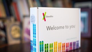 A 23andMe Ancestry + Traits Service DNA kit arranged in Dobbs Ferry, New York, U.S., on on Sunday, Jan. 31, 2021. Consumer DNA-testing company 23andMe Inc. is in talks to go public through a roughly $4 billion deal with VG Acquisition Corp., a special purpose acquisition company founded by billionaire Richard Branson, according to people familiar with the matter.