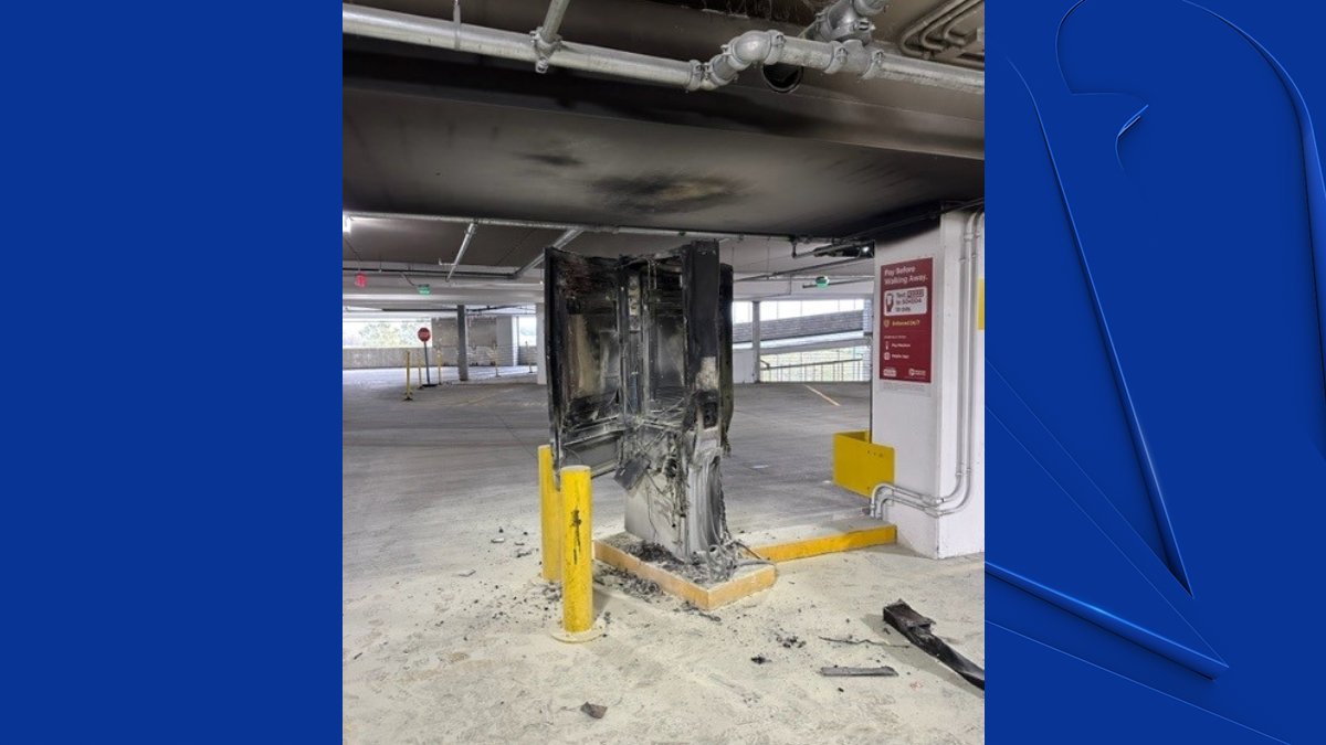 Electrical vehicle charging station catches on fire in mall parking