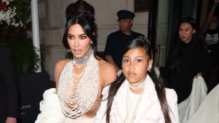 Kim Kardashian and North West are seen leaving the Ritz Hotel