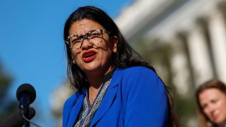 File. Rep. Rashida Tlaib (D-MI)  speaks at a news conference on the introduction of the “Restaurant Workers Bill of Rights”