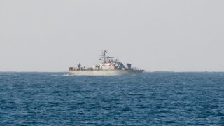An Israeli gunboat patrols off the coast of Rafah on the southern Gaza Strip