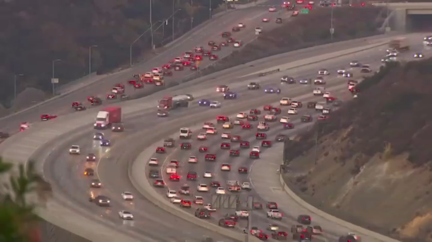 Aerial shot of a busy highway.