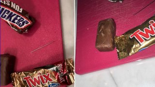 Needles found in a child's Halloween candy in Sandwich, Massachusetts, on Wednesday, Nov. 1, 2023.