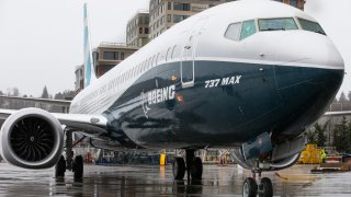 The first Boeing 737 MAX 9 airliner is pictured at the company’s factory on March 7, 2017 in Renton, Washington. The 737 MAX 9, which can carry up to 220 passengers, is the second of three variants of the popular single-aisle model.