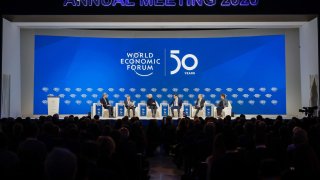 A panel session on the closing day of the World Economic Forum (WEF) in Davos, Switzerland, on Friday, Jan. 24, 2020.