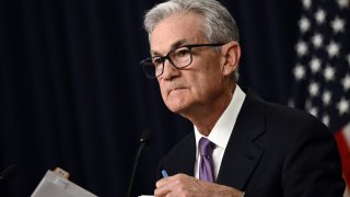 US Federal Reserve Chairman Jerome Powell holds a press conference at the end of Monetary Policy Committee meeting in Washington, DC, on December 13, 2023.