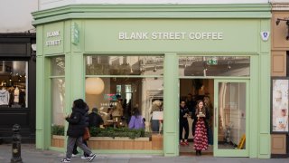 The exterior of a Blank Street Coffee location.