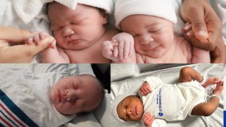 Clockwise from top left: Souli Morris, born at 12:02 am on Jan, 1, 2024 and her twin brother, Seven Morris, the last baby born at Yale New Haven Healthcare in 2023, Baby Gatewood and Myles.