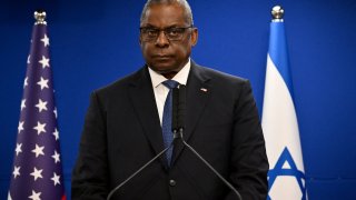 US Secretary of Defence Lloyd Austin looks on during a joint press conference with Israel's defence minister, in Tel Aviv on December 18, 2023.