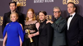 (L-R) J. Smith-Cameron, Nicholas Braun, Sarah Snook, Kieran Culkin, Alan Ruck, and Matthew Macfadyen