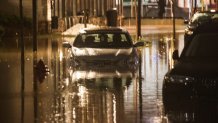 Flooding pictured along Vale Street at the Chelsea-Everett line.