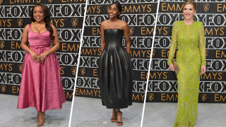 (L-R) Quinta Brunson, Ayo Edebiri and Rhea Seehorn at the 75th Primetime Emmy Awards.
