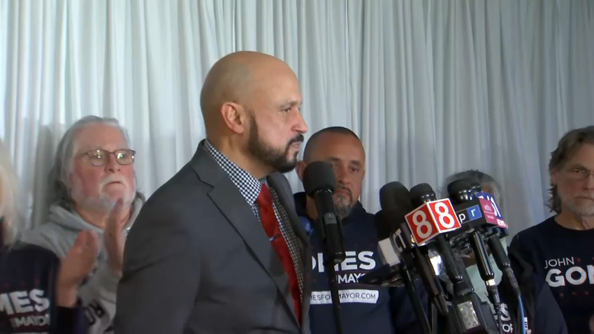 John Gomes gives speech after Bridgeport mayoral primary
