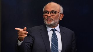 Adobe CEO Shantanu Narayen speaks during an interview with CNBC on the floor at the New York Stock Exchange in New York City, Feb. 20, 2024.