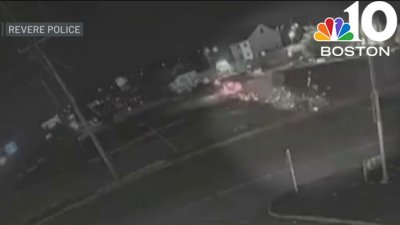 Car sent flying into the air after speeding through rotary in Massachusetts