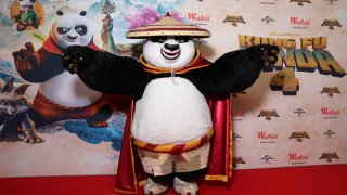A person dressed as the character ' Po' poses during the "Kung Fu Panda 4" Australian Premiere