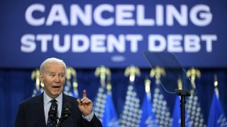 US President Joe Biden speaks about student loan debt relief at Madison Area Technical College in Madison, Wisconsin, April 8, 2024. 