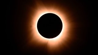 The moon eclipses the sun during a total solar eclipse across North America, in Bloomington, Indiana, on April 8, 2024.