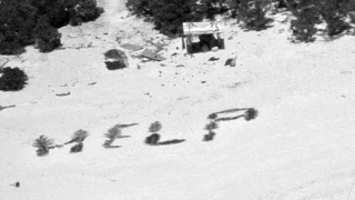 The three mariners made the sign from palm leaves when they were stranded on Pikelot Atoll.