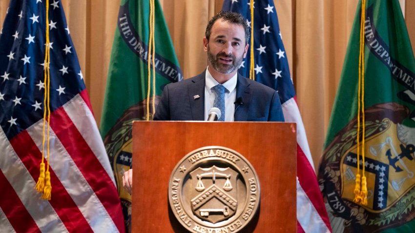 Internal Revenue Commissioner Danny Werfel speaks during his swearing in ceremony at the IRS in Washington, D.C., on April 4, 2023.