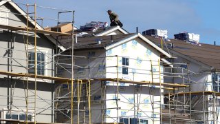 A worker at a Lennar home under construction.