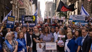 New York Attorney General Letitia James speaks during the annual Israel Day Parade on Fifth Avenue on Sunday, June 2, 2024, in New York.