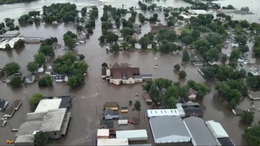 The city of Rock Valley, Iowa with heavy flooding