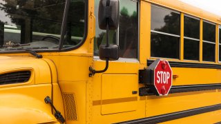 Front part of yellow school bus children educational transport.