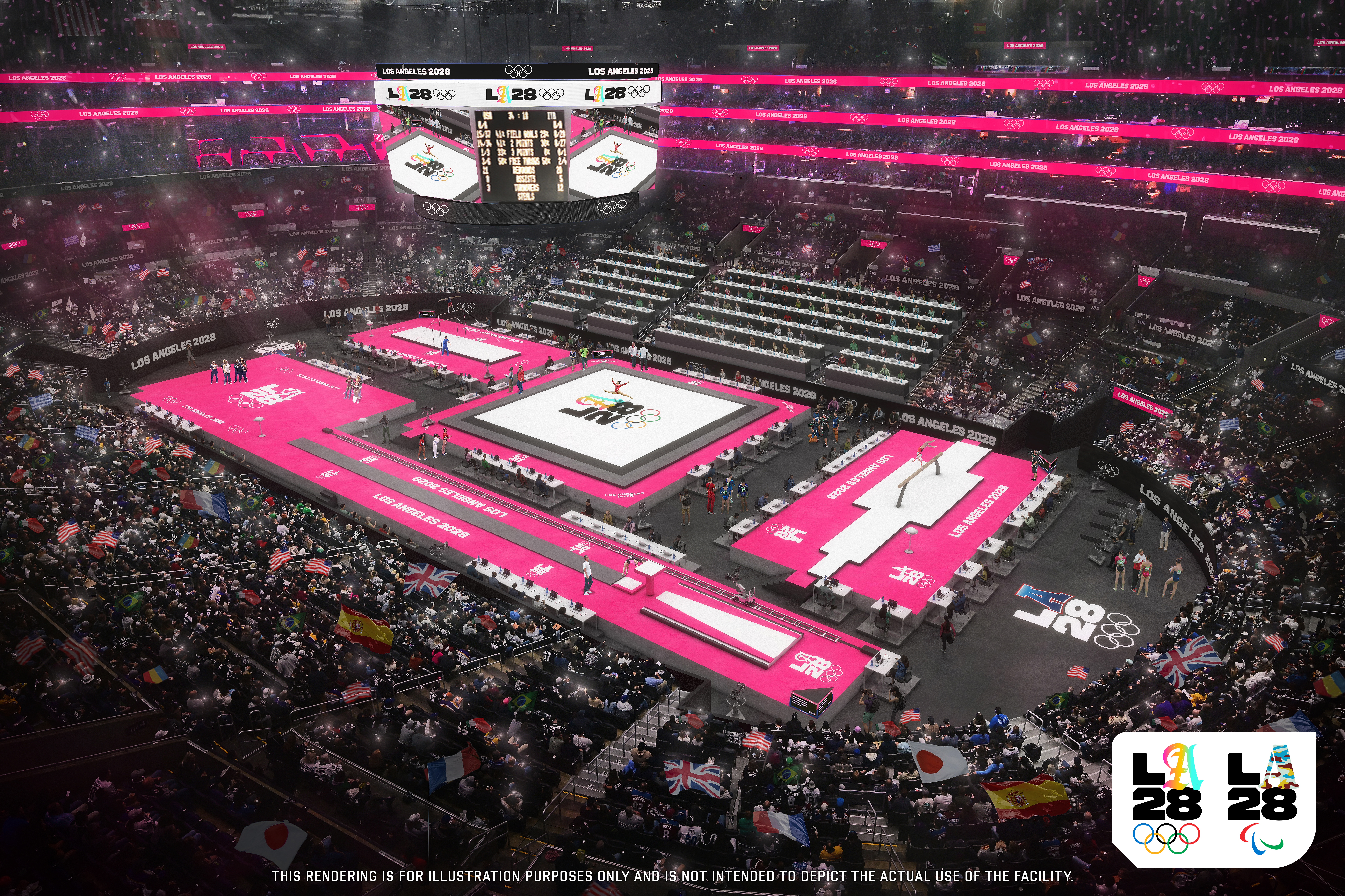 A rendering of the Crypto.com Arena venue planned for the 2028 Los Angeles Olympics.