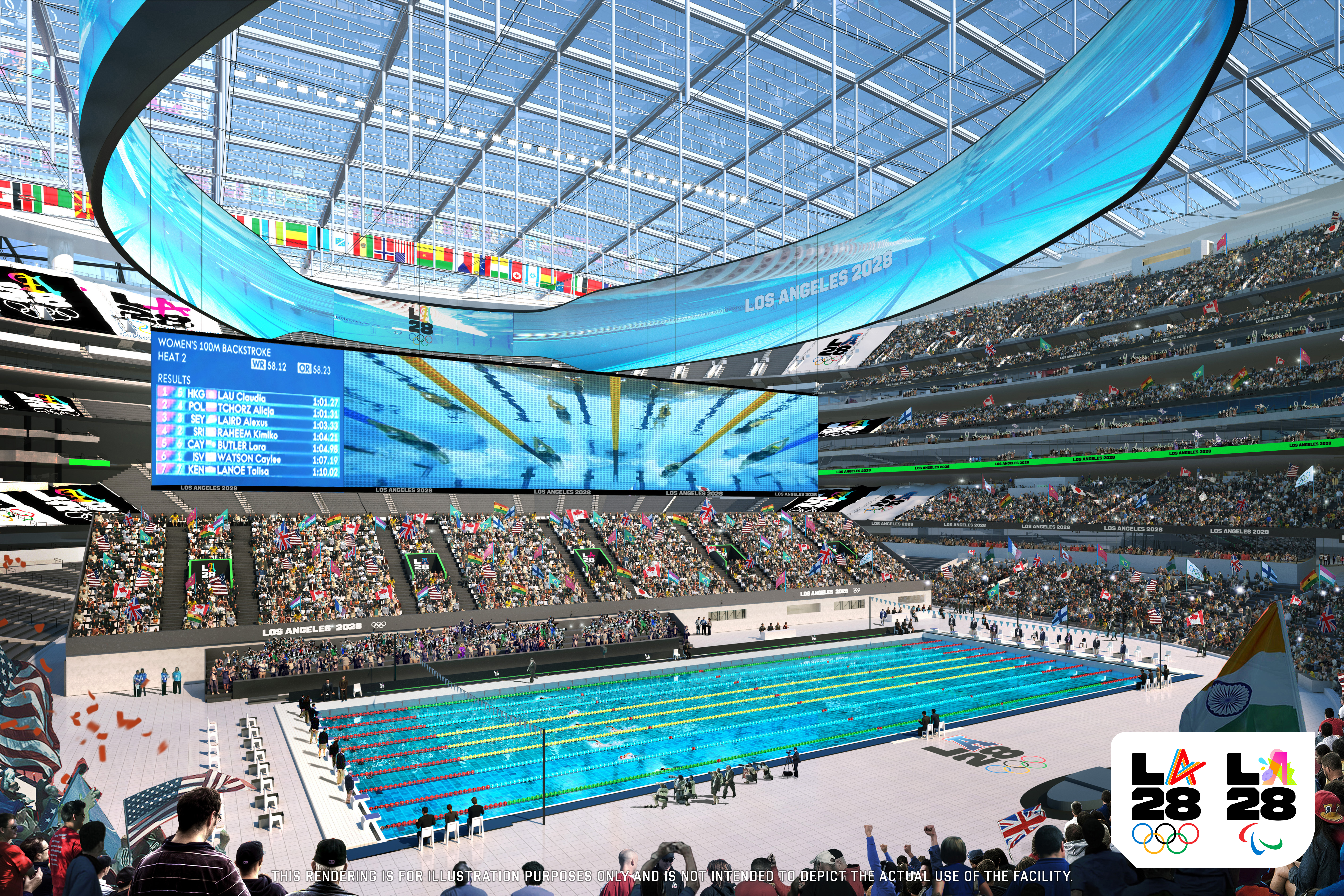 A rendering of the SoFi Stadium venue planned for the 2028 Los Angeles Olympics.