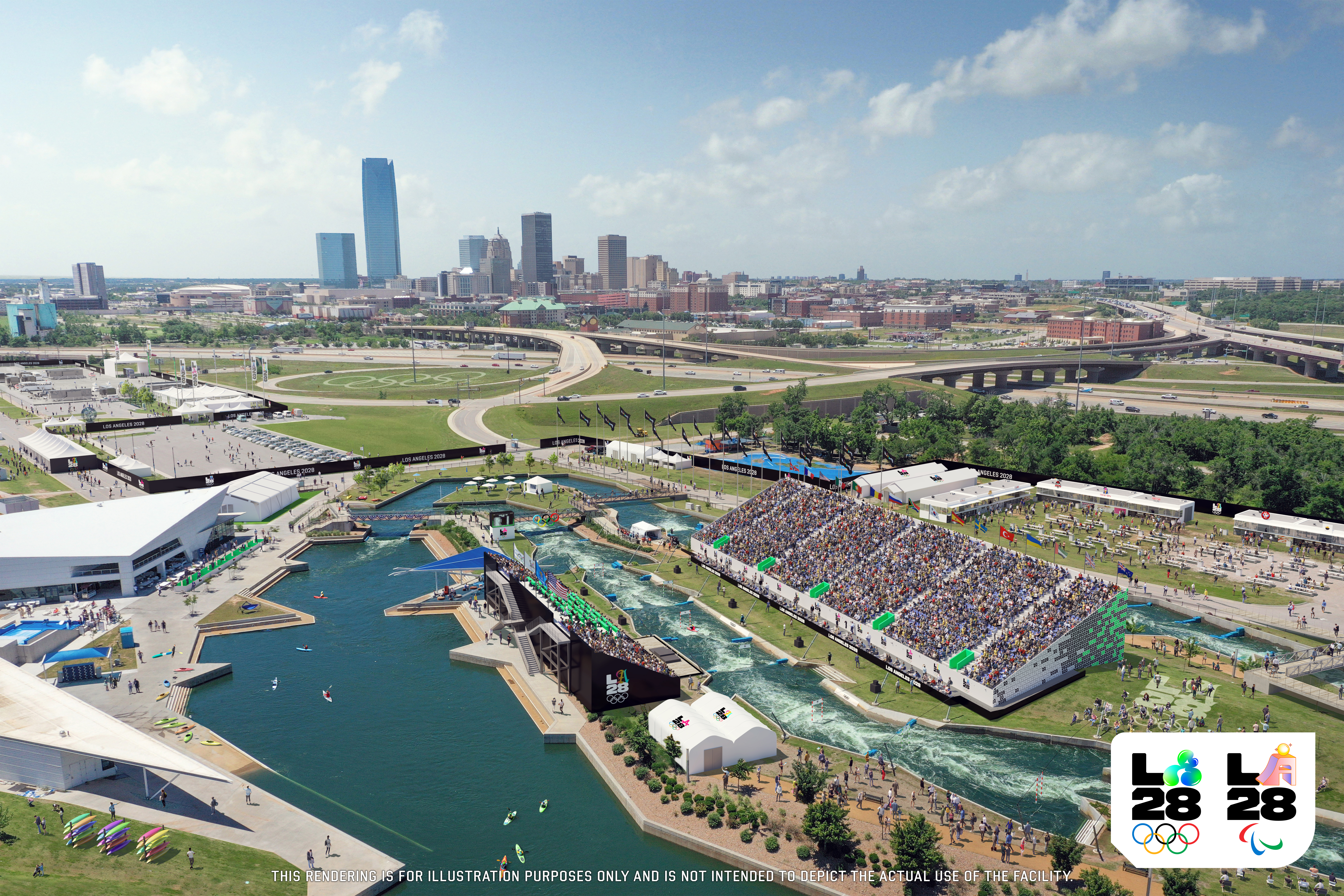 A rendering of the canoe competition venue planned for the 2028 Summer Olympics.