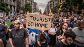 Barcelona protestors have a message for visitors: go back home. 