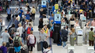 The United Airlines terminal on July 19, 2024 as a global technology outage affected LAX airport in Los Angeles.