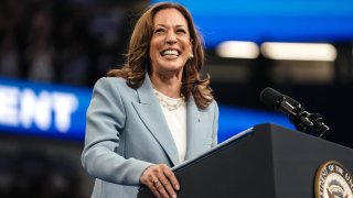 U.S. Vice President Kamala Harris speaks at a campaign rally at the Georgia State Convocation Center in Atlanta on July 30, 2024.