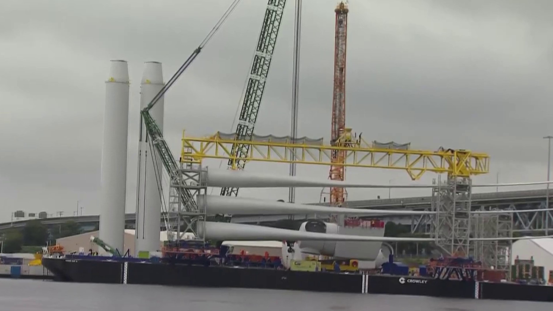 Boat arrives from Denmark to install wind turbines off coast of