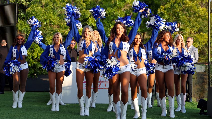 (L-R) Kelee, Karley, Megan, Tori, Kelcey, Chandi, Armani, and Sophy of the Dallas Cowboys Cheerleaders