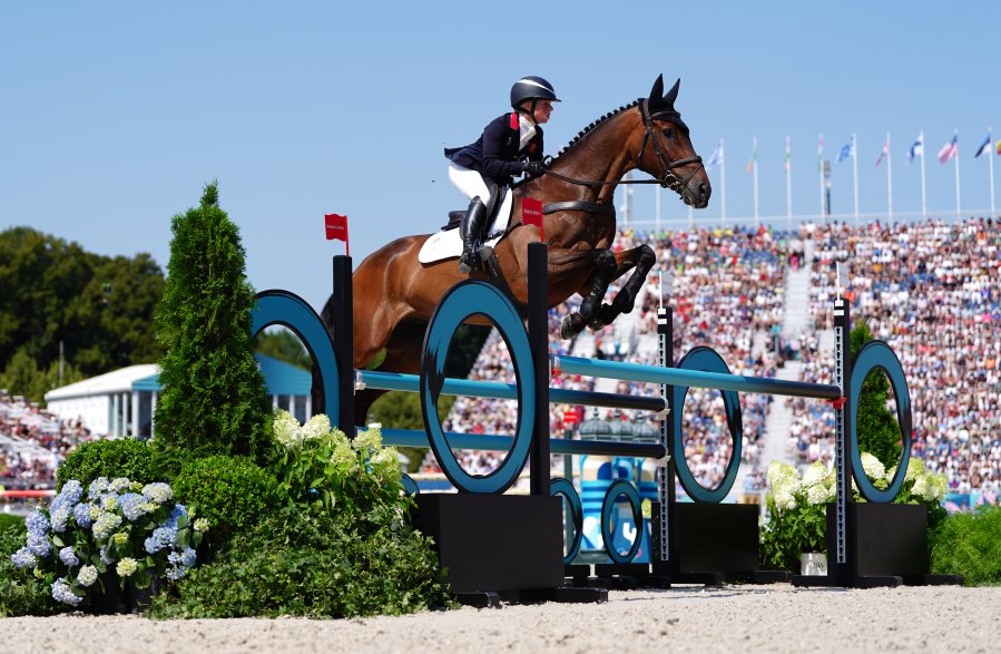 Great Britain's Rosalind Canter aboard Lordships Graffalo during the Eventing Team Jumping Final at the Château de Versailles on the third day of the 2024 Paris Olympic Games.