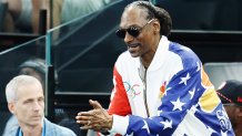 PARIS, FRANCE - JULY 28: Snoop Dogg  attends the Artistic Gymnastics Women's Qualification on day two of the Olympic Games Paris 2024 at Bercy Arena on July 28, 2024 in Paris, France. (Photo by Arturo Holmes/Getty Images)