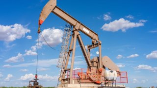 An oil pump jack is shown in a field on June 27, 2024 in Stanton, Texas. 