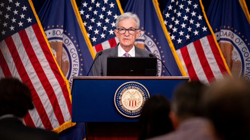 Federal Reserve Chairman Jerome Powell speaks at a news conference following a Federal Open Market Committee meeting at the William McChesney Martin Jr. Federal Reserve Board Building on July 31, 2024 in Washington, DC. 