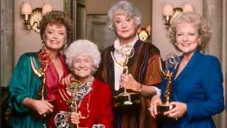 Estelle Getty, second from left, and her “Golden Girls” colleagues Rue McClanahan, Bea Arthur and Betty White with their Emmy Awards.