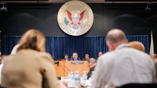 Jennifer Homendy, Chair of the National Transportation Safety Board, speaks during investigative hearing, into the blowout of a left mid exit door plug on a Boeing 737-9 MAX during Alaska Airlines Flight 1282 flight on January 5, 2024, at the National Transportation Safety Board headquarters in Washington D.C. United States on August 6, 2024. (Photo by Bryan Olin Dozier/Anadolu via Getty Images)