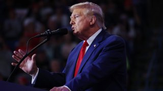 Republican Presidential candidate former President Donald Trump speaks during a campaign rally at Mohegan Sun Arena at Casey Plaza in Wilkes-Barre, Pennsylvania, Aug. 17, 2024.