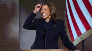 Democratic presidential nominee and U.S. Vice President Kamala Harris takes the stage on Day 4 of the Democratic National Convention (DNC) at the United Center in Chicago, Illinois, U.S., August 22, 2024. 