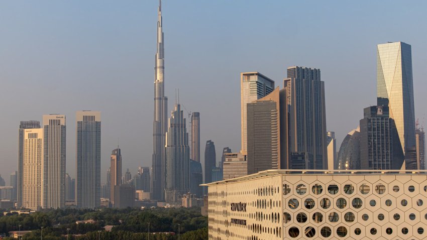 The Dubai International Financial Centre (DIFC) area of Dubai, United Arab Emirates, with the Burj Khalifa in the backdrop, Sept. 16, 2022.